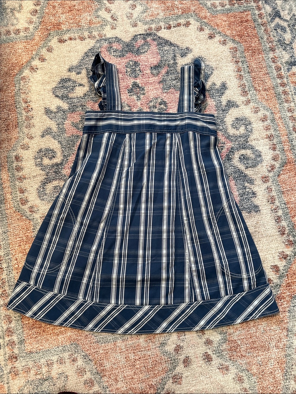 Pilcro Navy and White Striped Mini Sundress with Ruffle Straps